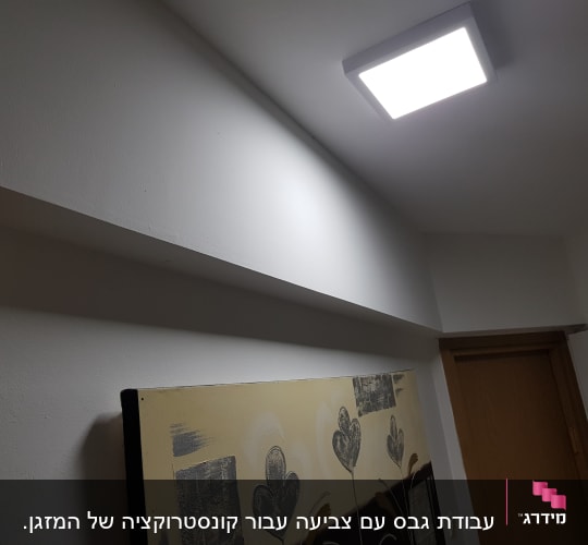 קיר גבס לבן עם תאורה עליונה